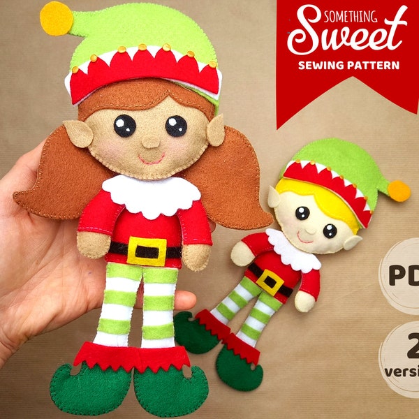 PDF fieltro Elf Doll Costura PATTERN & Tutorial - patrón de muñeca de trapo, adornos navideños, decoración navideña, patrón de costura a mano