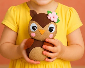 PDF MODELLO e tutorial per cucire un gufo in feltro - Animale del bosco in feltro, peluche, giocattolo mobile per culla, istruzioni per cucire in feltro, ornamento gufo in feltro