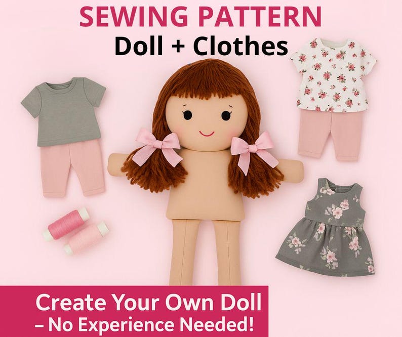 PDF Schnittmuster für eine Stoffpuppe mit Kleidung, 18 Inch Dress Up Doll und Stofftier Bild 1