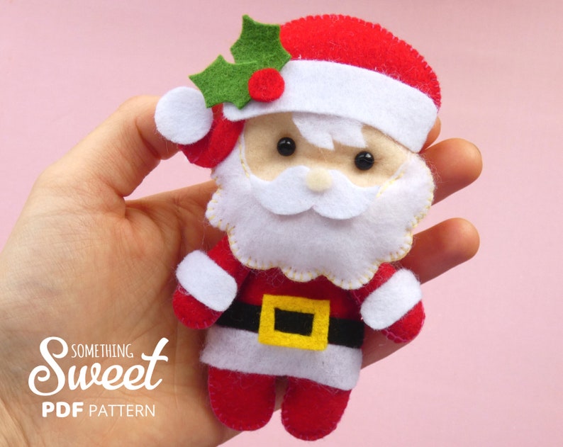 PDF felt Santa Claus and Mrs Claus Sewing PATTERN & Tutorial Christmas tree ornament, baby crib mobile toy, plush toy image 6