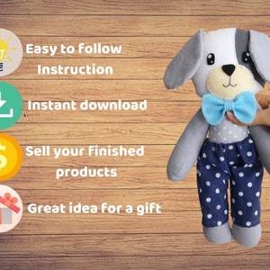 PDF Sewing Patterns Bundle Stuffed Toy Tutorials Felt Toys DIY Craft Kit Animal Patterns Rag Doll with Clothes Memory Teddy Bear Quiet Book image 2