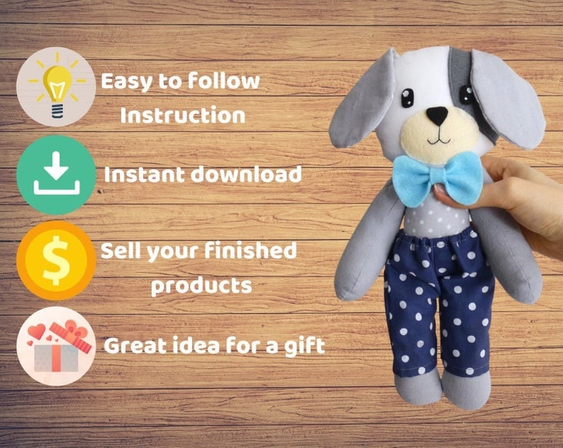 PDF Sewing Patterns Bundle Stuffed Toy Tutorials Felt Toys DIY Craft Kit Animal Patterns Rag Doll with Clothes Memory Teddy Bear Quiet Book image 2