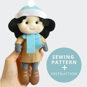 Patrón y tutorial de costura a mano de muñeca de trapo de fieltro