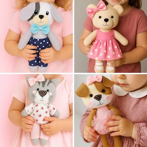 PDF Animal Rag Doll Sewing PATTERN & Tutorial - Cat Doll Pattern, Dress up Doll, Teddy Bear Soft Toy, Doll with clothes, Stuffed Dog Toy