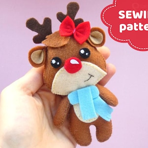 Felt Reindeer Christmas ornament feutre couture PATTERN PDF & Tutorial - Santa’s Rudolph renne, baby crib mobile, stuffed toy