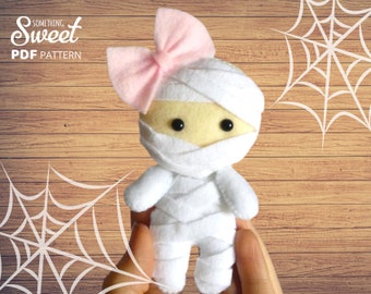 Halloween Mummy felt sewing  PATTERN PDF  - Halloween easy  felt ornament, plush pattern for beginner, stuffed toy, Halloween garland,