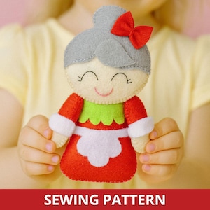 Mrs. Santa felt sewing PATTERN PDF & Tutorial - Christmas felt ornament, Christmas DIY, doll sewing tutorial, baby crib mobile