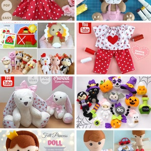 PDF Sewing Patterns Bundle Stuffed Toy Tutorials Felt Toys DIY Craft Kit Animal Patterns Rag Doll with Clothes Memory Teddy Bear Quiet Book image 8