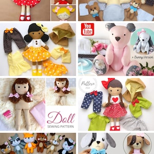 PDF Sewing Patterns Bundle Stuffed Toy Tutorials Felt Toys DIY Craft Kit Animal Patterns Rag Doll with Clothes Memory Teddy Bear Quiet Book image 4