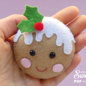 Gingerbread pudding Christmas ornament sewing PATTERN PDF & Tutorial - christmas felt decoration, Holiday decor, hand sewing project