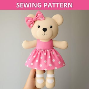 PDF Teddy Bear Sewing Pattern – Stuffed Animal Toy, Cloth Doll, Rag Doll Bear with Clothes – Easy Dress Up Bear Tutorial for Beginners