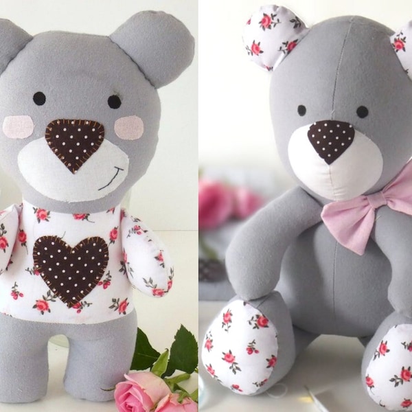 2 PDF: Memory Teddy Bear Sewing PATTERN & Tutorial  - Pattern for Bear made from clothes, Soft Toy Pattern, Plush Toy Pattern, Keepsake Bear