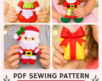 Set of 5 Christmas ornamets felt sewing PATTERN PDF & Tutorial - Santa Claus, Christmas elf doll, Mrs. Claus, stuffed toys