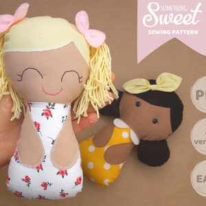 PDF Simple Rag Doll  Sewing PATTERN & Tutorial - Doll Pattern for Beginners, DIY stuffed soft toy