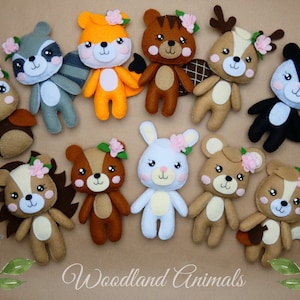 PDF 11 felt Woodland Animal Sewing Pattern & Tutorial - felt toy, Bear, Squirrel, Raccoon, Fox, Skunk, Hedgehog, Owl Deer, Rabbit, Beaver