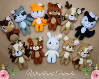 PDF 11 felt Woodland Animal Sewing Pattern & Tutorial - felt toy, Bear, Squirrel, Raccoon, Fox, Skunk, Hedgehog, Owl Deer, Rabbit, Beaver