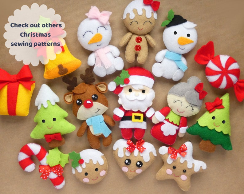 PDF felt Santa Claus and Mrs Claus Sewing PATTERN & Tutorial Christmas tree ornament, baby crib mobile toy, plush toy image 9