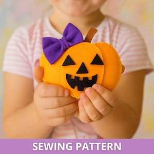 Halloween Pumpkin felt Sewing PATTERN PDF - easy felt sewing project for beginners, Halloween ornament,  hand sewing  stuffed pumpkin