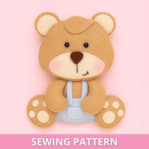 Modello di cucito per orsacchiotto in feltro in PDF - Tutorial fai da te per cucire a mano una bambola, un peluche, un modello per un ornamento mobile per neonati
