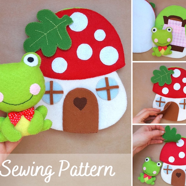 PDF Quiet Book Sewing PATTERN & Tutorial - dollhouse pattern, activity book, busy book pattern, felt mushroom pattern, sewing project