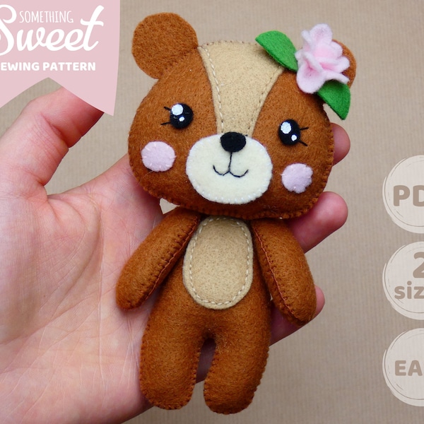 PDF felt Teddy Bear Bear Doll Sewing PATTERN & Tutorial - woodland animal, plush toy, baby crib mobile toy, soft toy, felt bear ornament