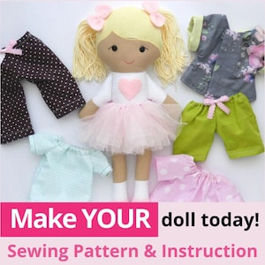 PDF Rag Doll with clothes Sewing PATTERN & Tutorial -  dress up doll, cloth doll pattern, fabric doll pattern, softie toy pattern, DIY Doll