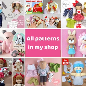 PDF Sewing Patterns Bundle Stuffed Toy Tutorials Felt Toys DIY Craft Kit Animal Patterns Rag Doll with Clothes Memory Teddy Bear Quiet Book