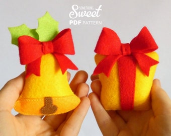 Christmas ornaments  sewing PATTERN PDF & Tutorial - felt Christmas bell, felt decor, easy hand sewing project, holiday decoration