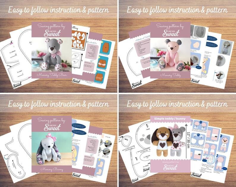 PDF Sewing Patterns Bundle Stuffed Toy Tutorials Felt Toys DIY Craft Kit Animal Patterns Rag Doll with Clothes Memory Teddy Bear Quiet Book image 3