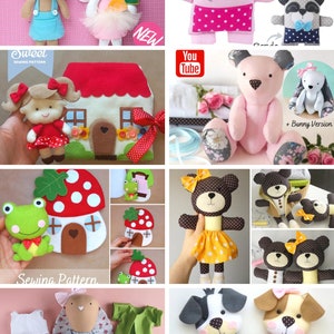 PDF Sewing Patterns Bundle Stuffed Toy Tutorials Felt Toys DIY Craft Kit Animal Patterns Rag Doll with Clothes Memory Teddy Bear Quiet Book image 5