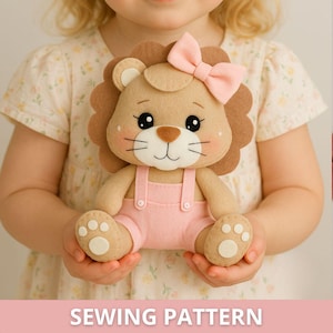 PDF Felt Lion Doll Sewing PATTERN & Tutorial - hand sewing lion ornament, stuffed animal, baby crib mobile, safari animals template