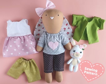 Easter Bunny Rag Doll with Overalls - PDF Sewing Pattern & Tutorial