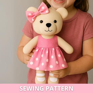 PDF Teddy Bear Sewing Pattern – Stuffed Animal Toy, Cloth Doll, Rag Doll Bear with Clothes – Easy Dress Up Bear Tutorial for Beginners