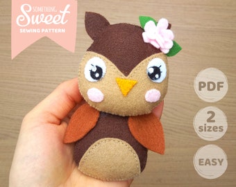 PDF felt  Owl Sewing PATTERN & Tutorial -  Felt woodland animal, plush toy, baby crib mobile toy, felt sewing instruction, felt owl ornament