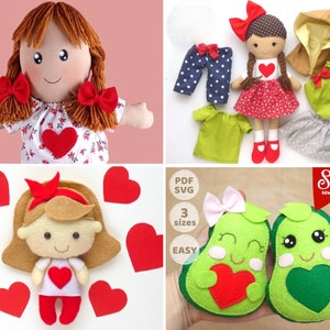 Valentine's toys PDF Sewing Patterns boundle  - rag doll pattern, felt pattern, stuffed toys, fabric doll, dollmaking patterns, cloth doll