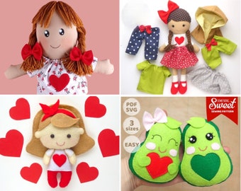 Valentine's toys PDF Sewing Patterns boundle  - rag doll pattern, felt pattern, stuffed toys, fabric doll, dollmaking patterns, cloth doll