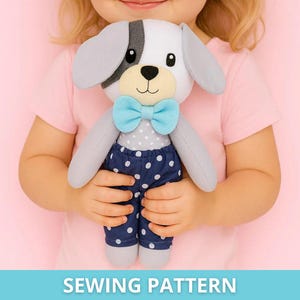 Patron de couture PDF pour poupée chien - Peluche avec des vêtements - Tutoriel bricolage avec des animaux en peluche - Projet de couture de peluche - Patron de poupée pour débutant