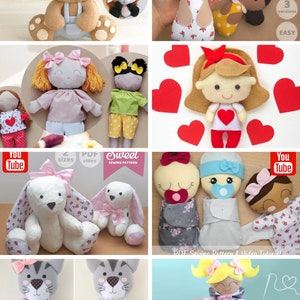 PDF Sewing Patterns Bundle Stuffed Toy Tutorials Felt Toys DIY Craft Kit Animal Patterns Rag Doll with Clothes Memory Teddy Bear Quiet Book image 6