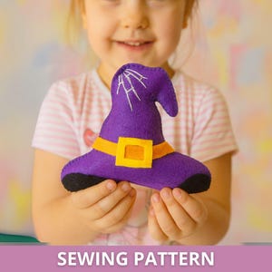 PDF felt Halloween Witch Hat Sewing PATTERN & Tutorial - Halloween ornament, stuffed toy, Halloween garland