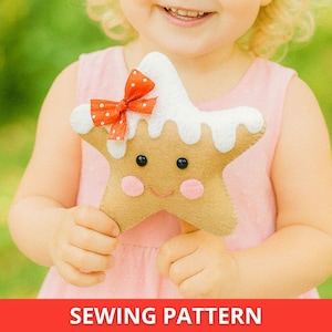 PDF Gingerbread Star Ornament Sewing PATTERN & Tutorial - christmas felt decoration, Holiday decor, hand sewing project, baby mobile toy