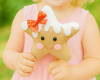 PDF Gingerbread Star Ornament Sewing PATTERN & Tutorial - christmas felt decoration, Holiday decor, hand sewing project, baby mobile toy