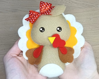 PDF felt Turkey Sewing PATTERN & Tutorial, Thanksgiving Turkey Hand Sewing,Plush Turkey Softie Thanksgiving Decor