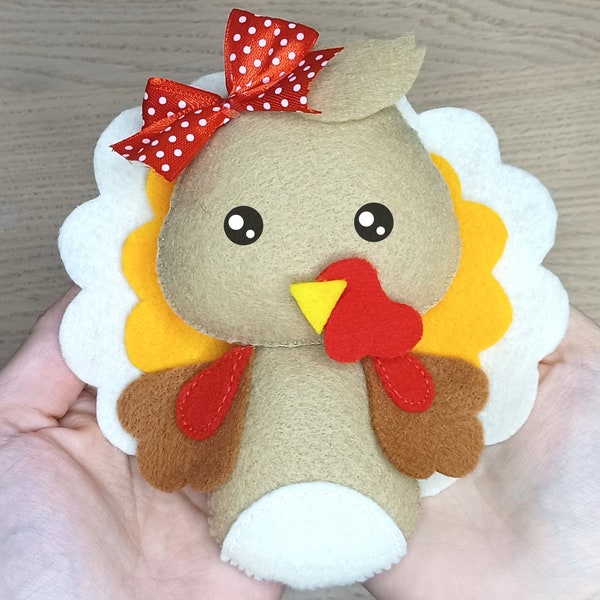 PDF felt Turkey Sewing PATTERN & Tutorial, Thanksgiving Turkey Hand Sewing,Plush Turkey Softie Thanksgiving Decor