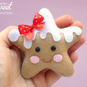 PDF Gingerbread Star Ornament Sewing PATTERN & Tutorial - christmas felt decoration, Holiday decor, hand sewing project, baby mobile toy