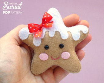 PDF Gingerbread Star Ornament Sewing PATTERN & Tutorial - christmas felt decoration, Holiday decor, hand sewing project, baby mobile toy