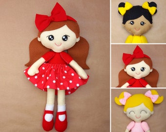 PDF Felt Doll Sewing PATTERN & Tutorial - hand sewing pattern, dress up doll, rag doll with clothes