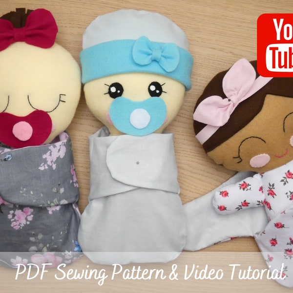 PDF Baby Doll with Swaddle Wrap Sewing PATTEREN & Video Tutorial