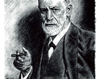 Sigmund Freud 01 - signed original charcoal drawing of photograph