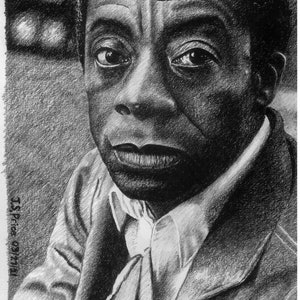 James Baldwin 02 - limited, signed print of original charcoal drawing of photograph