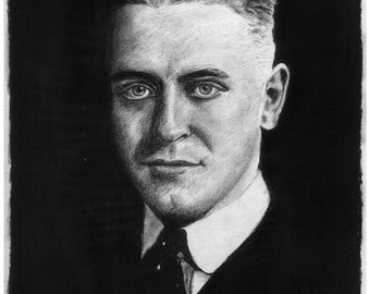 F. Scott Fitzgerald 01 - limited, signed print of original charcoal drawing of photograph
